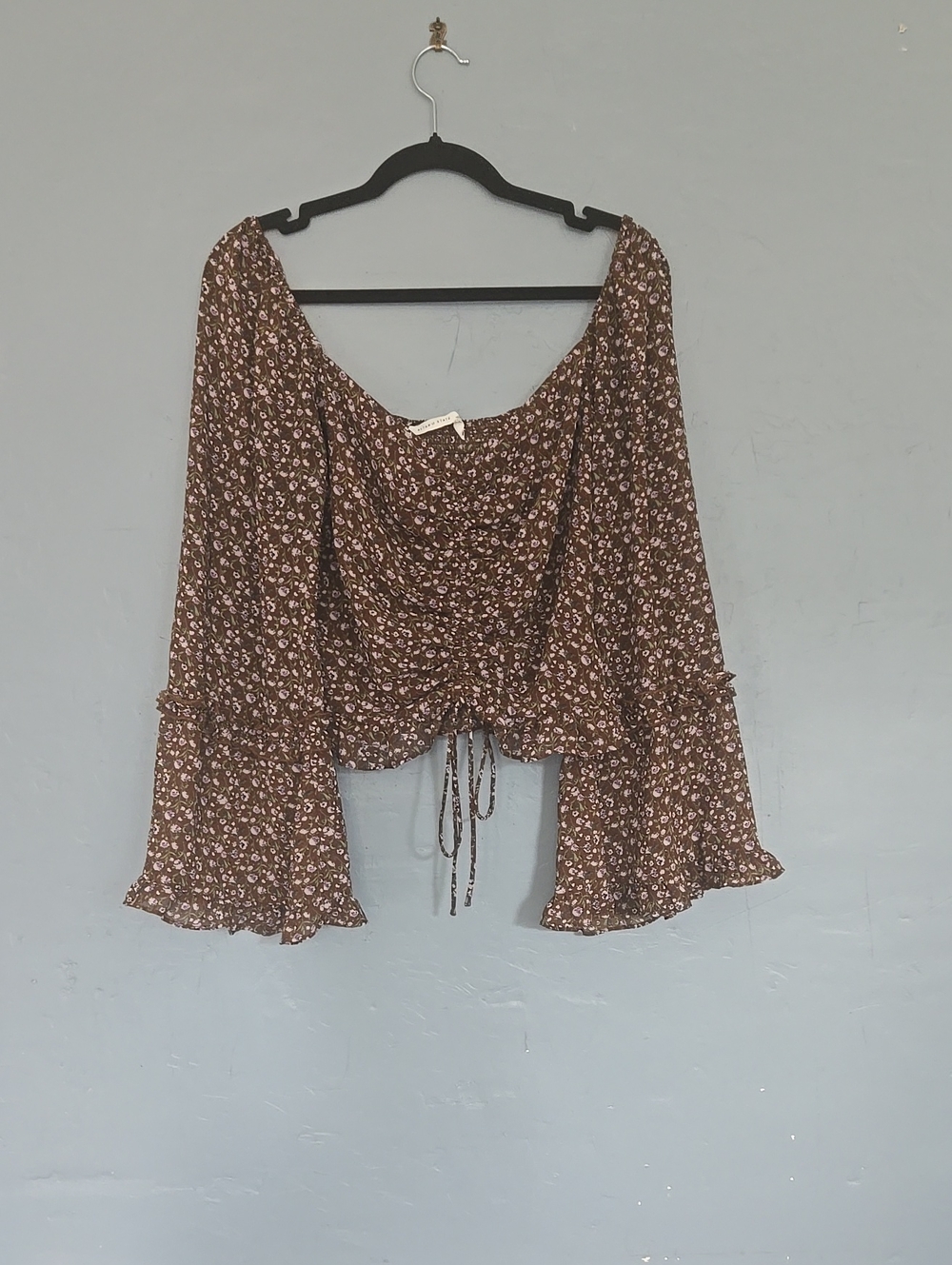 Altar'd State Brown Floral Drawstring Peasant Blouse